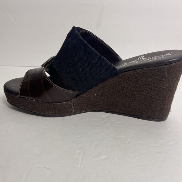 BRIGHTON Dream Brown Black Silver Leather Wedge Slip On Summer Sandals Size 7 - Picture 9 of 11